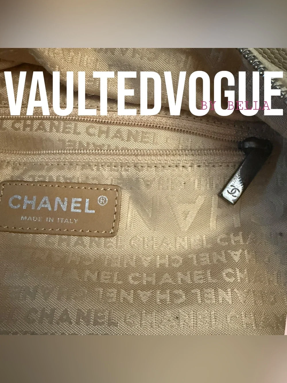 CHANEL Beige Perforated Leather Tote with CC Logo